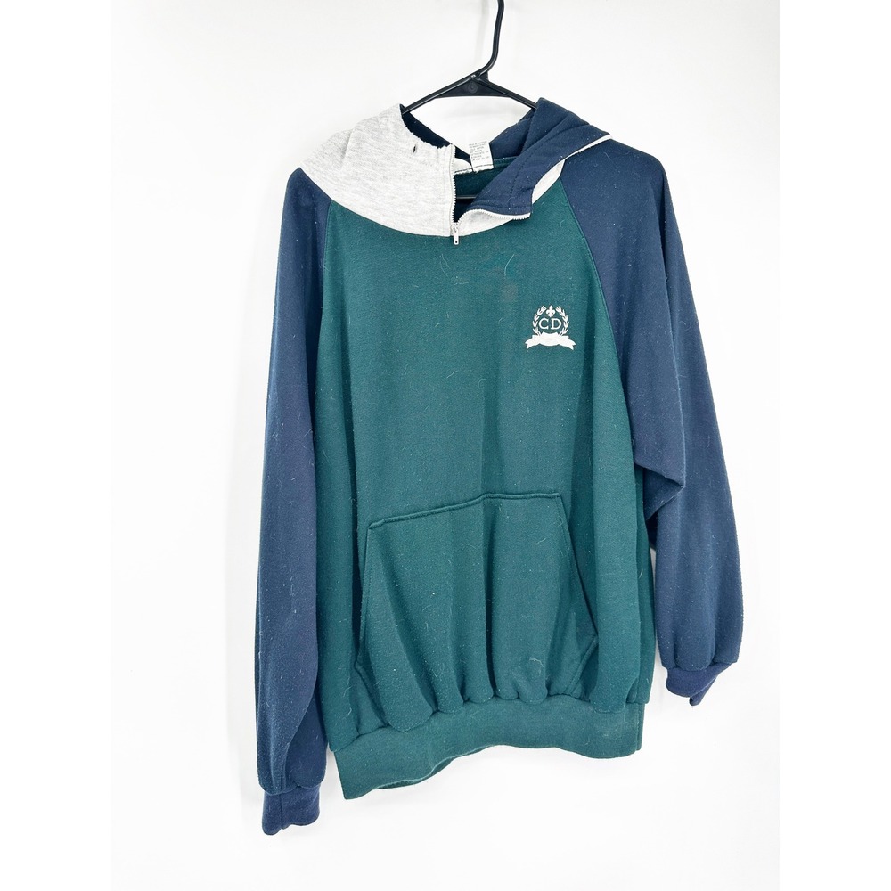 Christian Dior Hoodie XL Green Colorblock Vintage Raglan Quarter Zip Sweatshirt